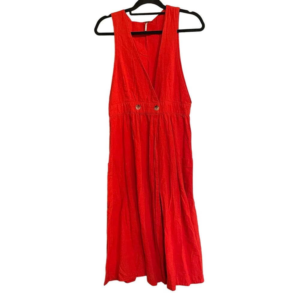 Free People Dress Diana Wrap Midi Sz M‎ Minimalist Sleeveless Pockets Soft